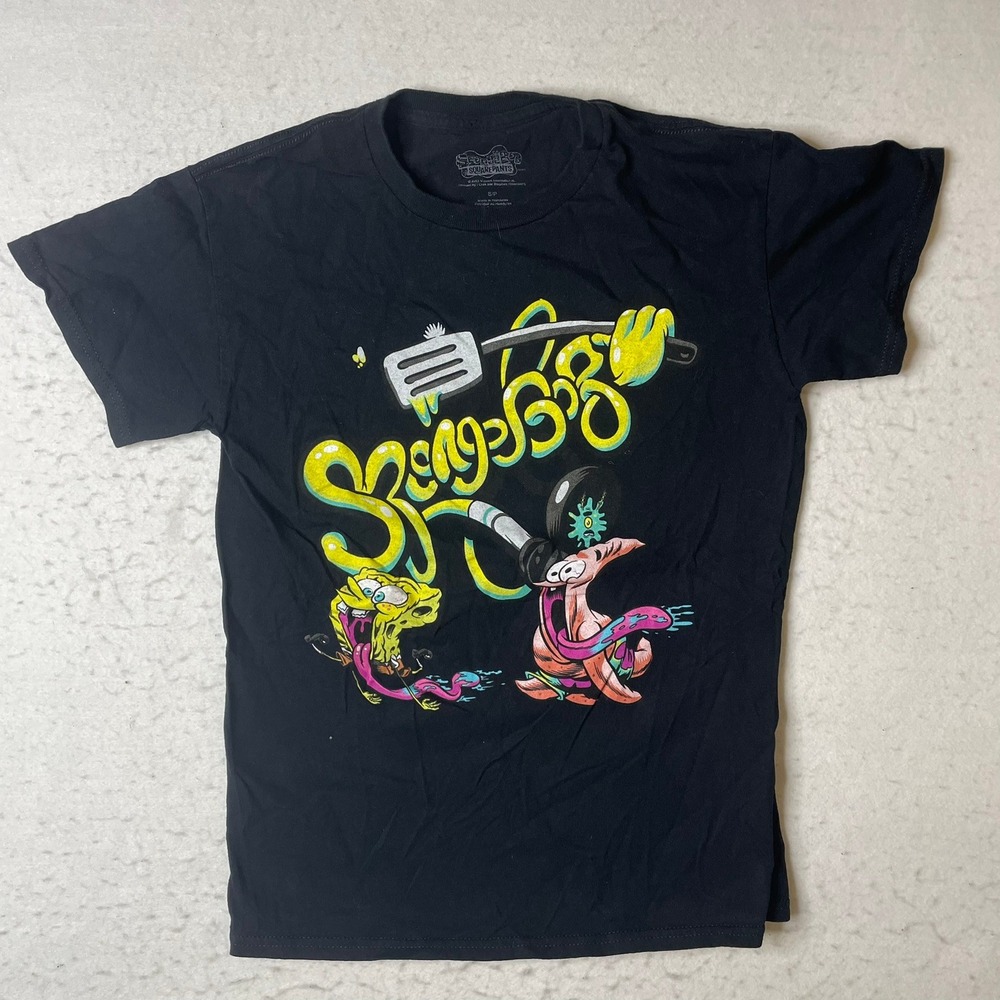 SpongeBob‎ SquarePants Tasty Patty Graphic T Shirt Black Size S